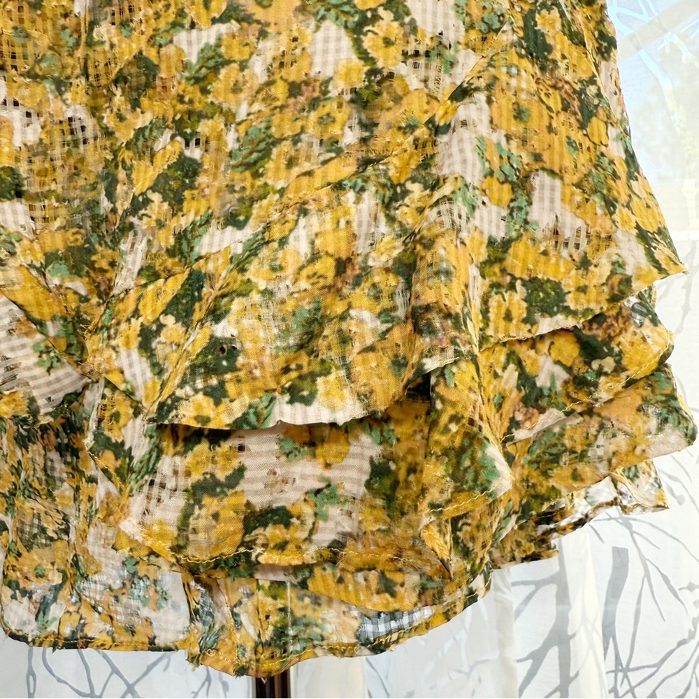 ISABEL MARANT GREEN YELLOW WHITE FLORAL PRINT RUFFLE SIDE TIE WRAP MINI SKIRT - Picture 4 of 15